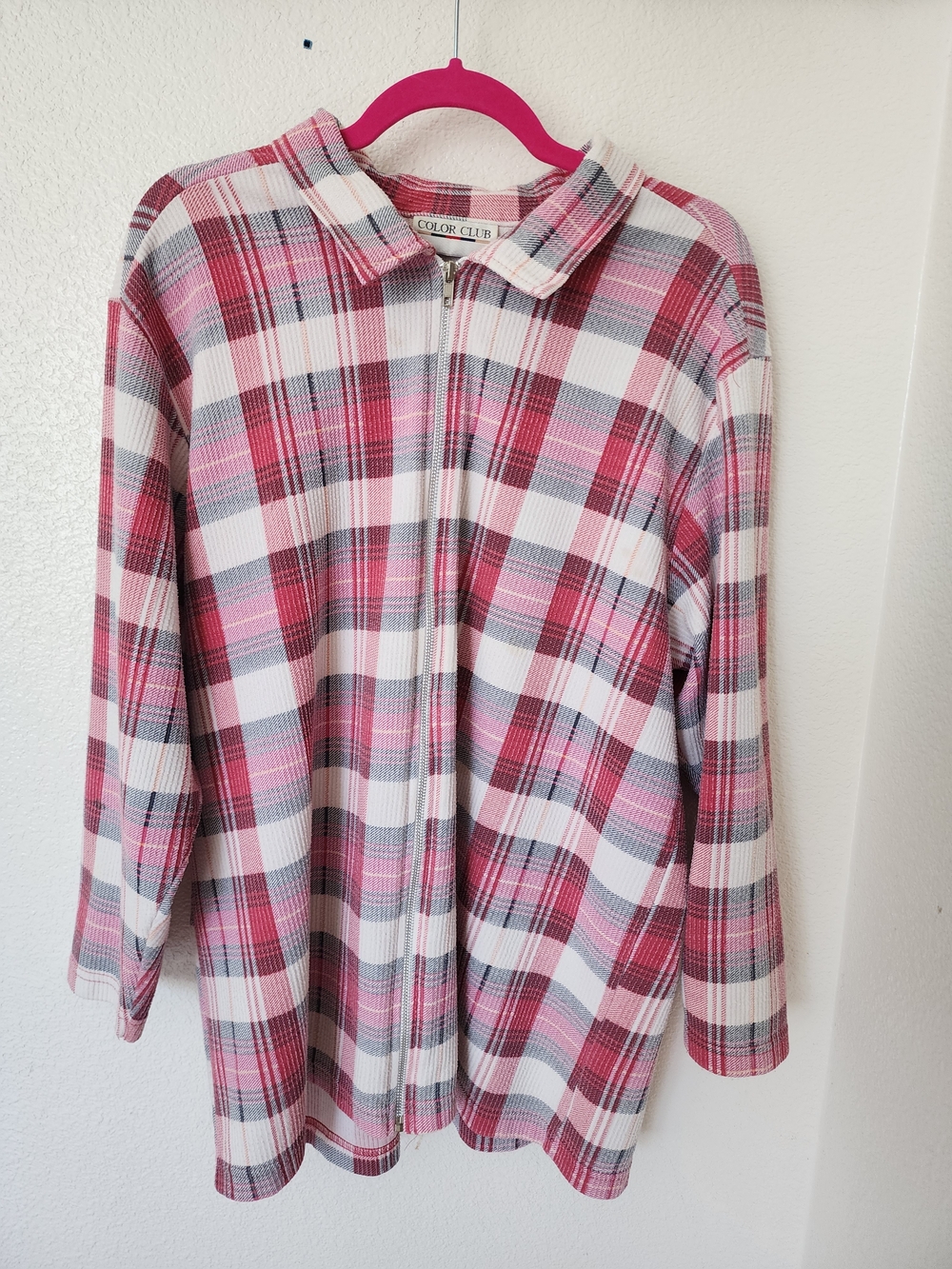 Vintage 90s Color Club Plaid Zip Front Shirt Jacket Shacket